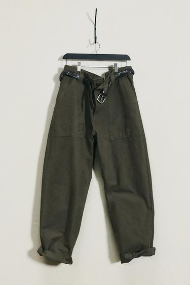 Zara WASHED STRAIGHT FIT PANTS - Dark khaki