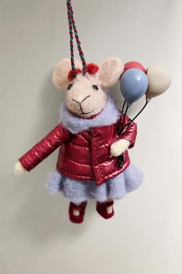 WOOL MOUSE WITH BALLOONS CHRISTMAS TREE DECORATION - Multicoloured by Zara - Image 2