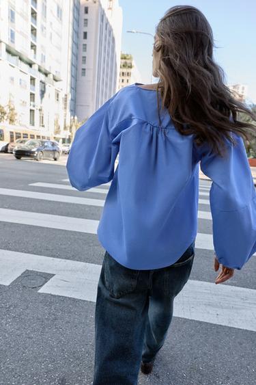 POPLIN BALLOON SLEEVE SHIRT - Light blue by Zara - Image 4
