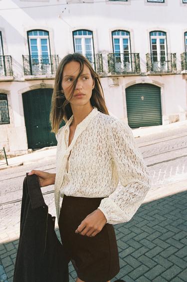 CONTRAST TIE PLAYSUIT - Ecru / Brown by Zara