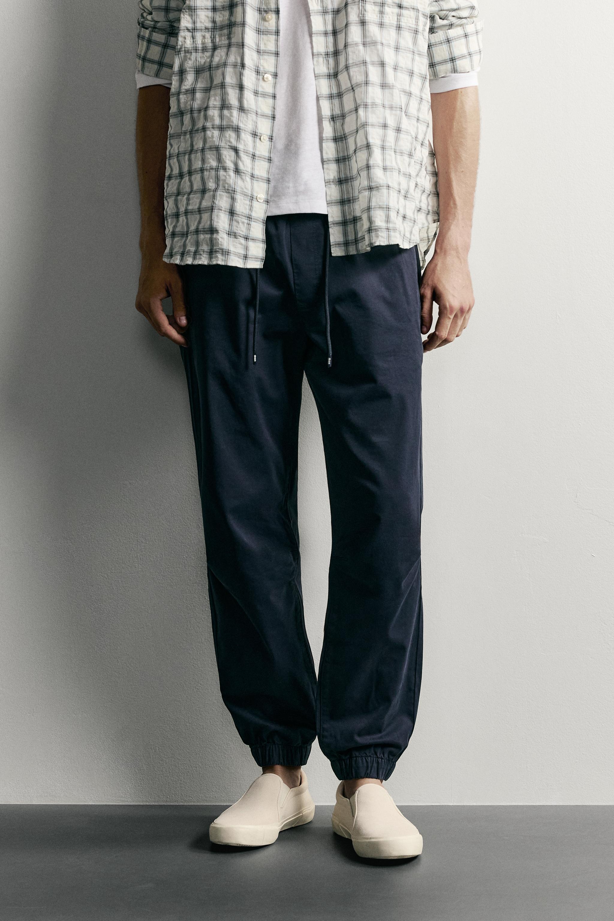 SLIM-FIT JOGGER-WAIST PANTS — Navy blue
