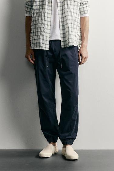 SLIM FIT JOGGER WAIST TROUSERS - Navy blue by Zara