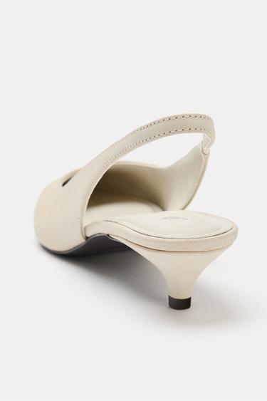 LEATHER KITTEN HEEL SLINGBACK SHOES - white by Zara - Image 5