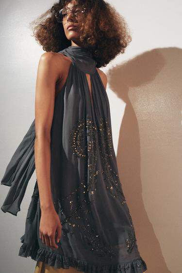 ZW COLLECTION EMBROIDERED HALTER DRESS - Blue marl by Zara - Image 3