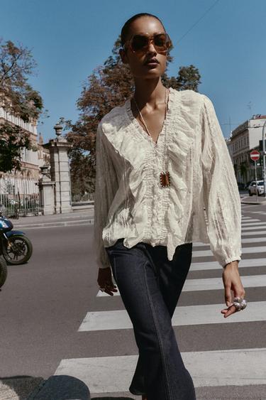 CHEMISE ROMANTIQUE EN PLUMETIS - Écru de Zara - Image 4