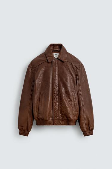 Zara VINTAGE EFFECT LEATHER JACKET LIMITED EDITION - Brandy