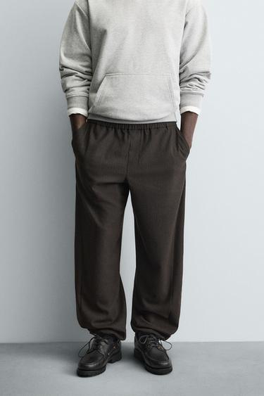 RELAXED FIT TEXTURED TROUSERS - Brown Stripes by Zara