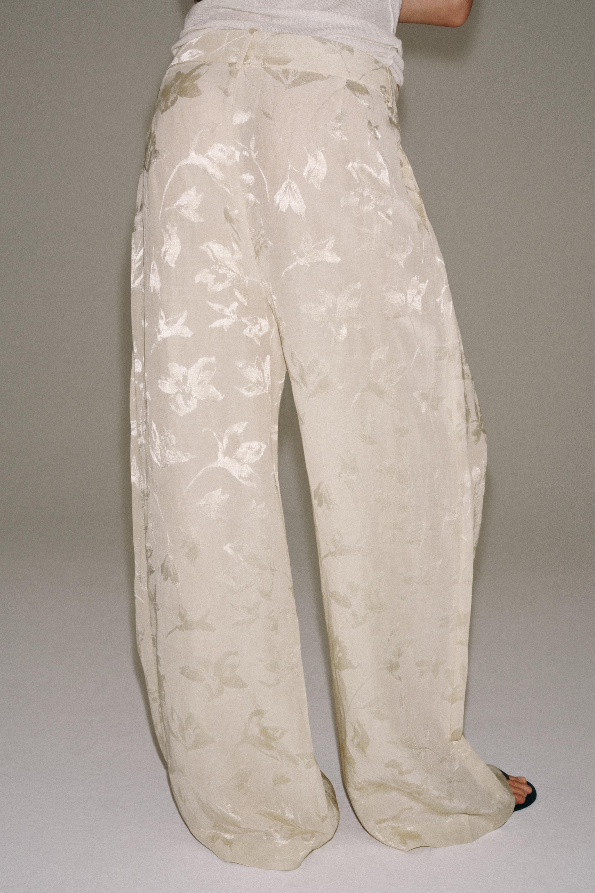 Женские брюки Zara ZW COLLECTION JACQUARD LINEN PANTS — фото 3