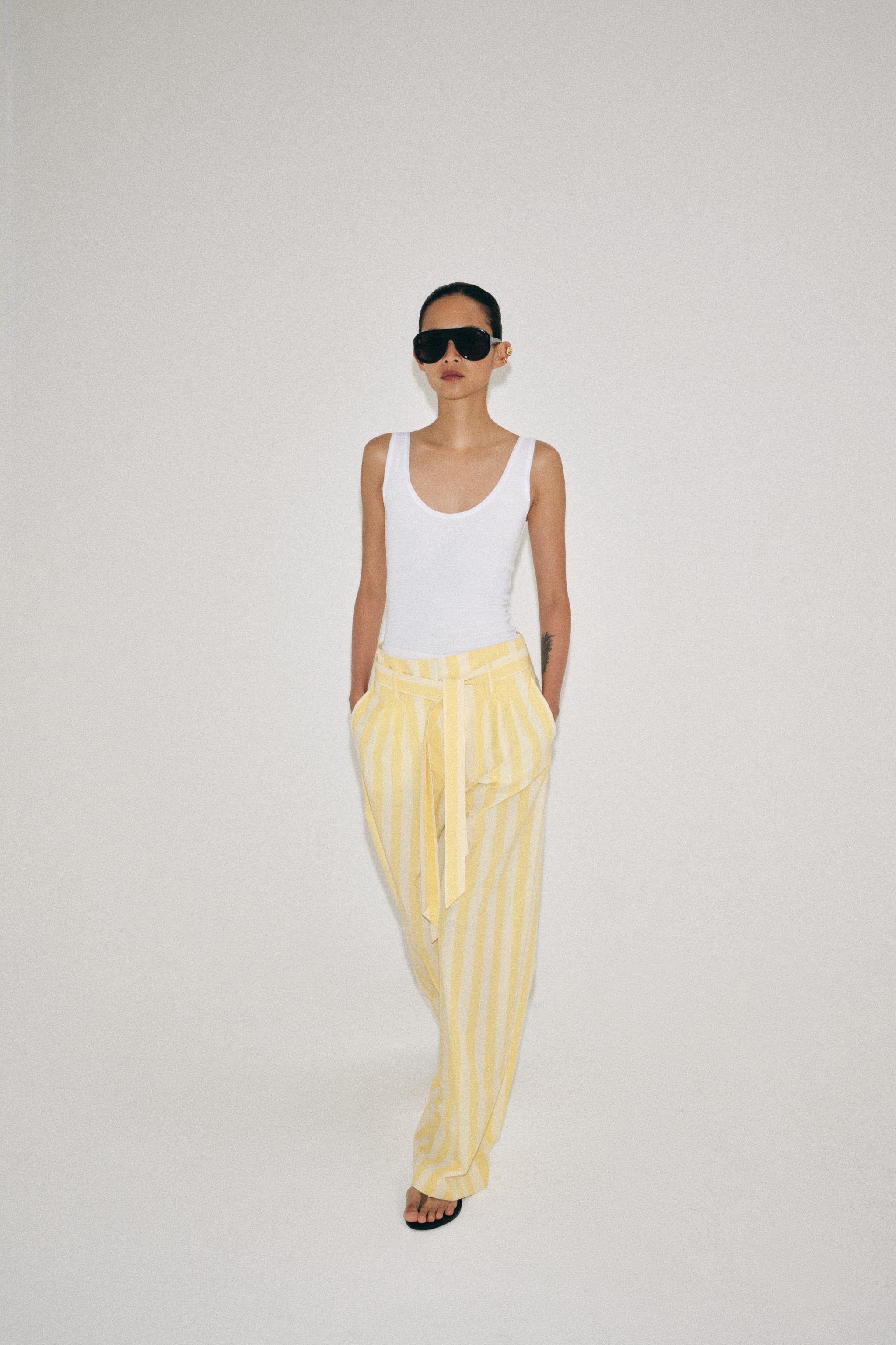 ZW COLLECTION STRIPED PYJAMA-STYLE TROUSERS — Yellow