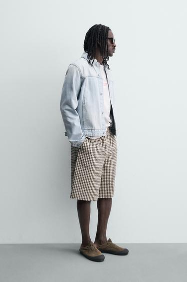 SHORT À CARREAUX TEXTURÉ - Noir de Zara - Image 3