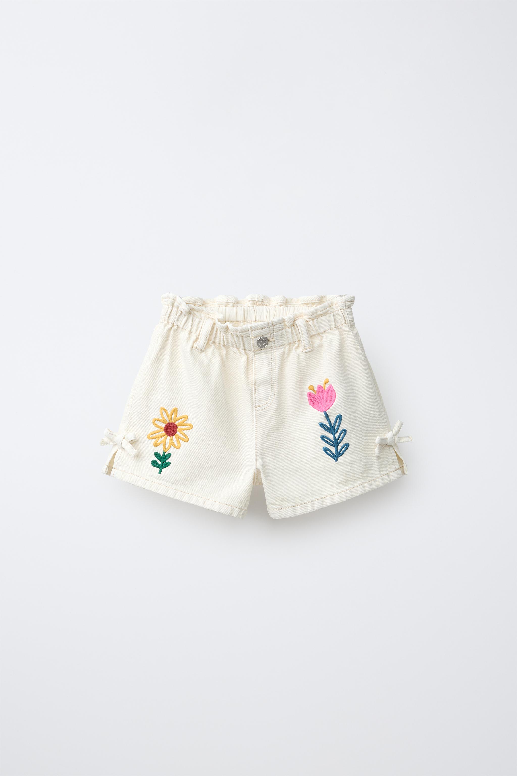 EMBROIDERED PAPERBAG SHORTS — Ecru