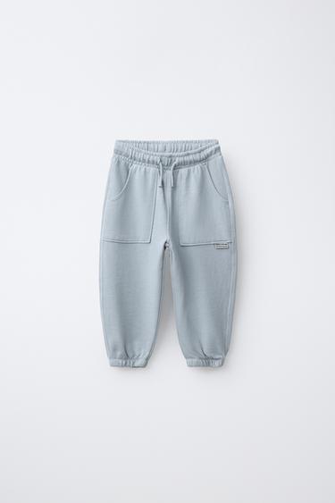 מכנסי טרנינג GARMENT DYE עם תווית - כחול בהיר של Zara