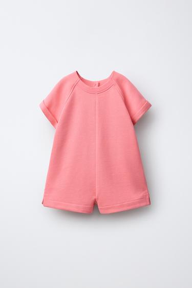 PLAIN FLEECE PLAYSUIT - Intense coral by Zara