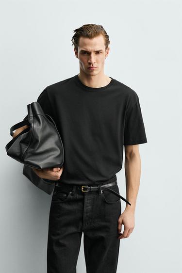 CROPPED FIT MERCERISED T-SHIRT - Black by Zara