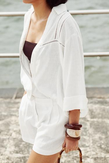 CHEMISE MANCHES LARGES ENTRE-DEUX - Blanc de Zara - Image 4