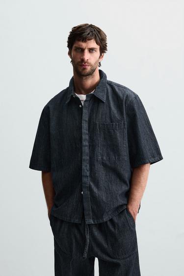 CAMISA DENIM RELAXED FIT - Índigo de Zara
