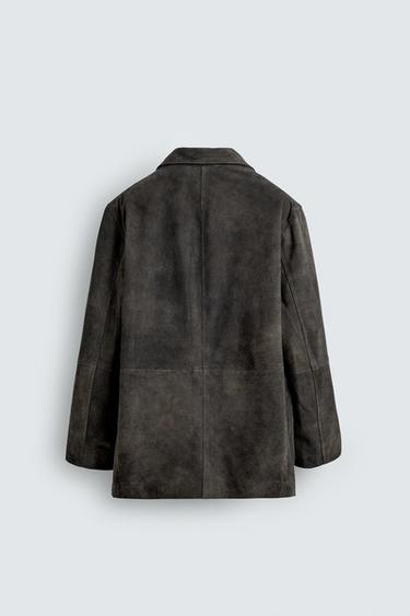 SUEDE LEATHER BLAZER - Brown / Taupe by Zara - Image 8