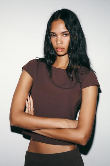 INTERLOCK SHORT SLEEVE T-SHIRT - Chocolate by Zara