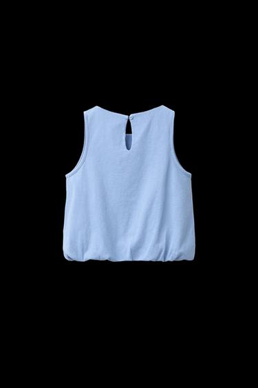 T-SHIRT MIT BALLONSAUM UND BLUMENSTICKEREI - Hellblau von Zara