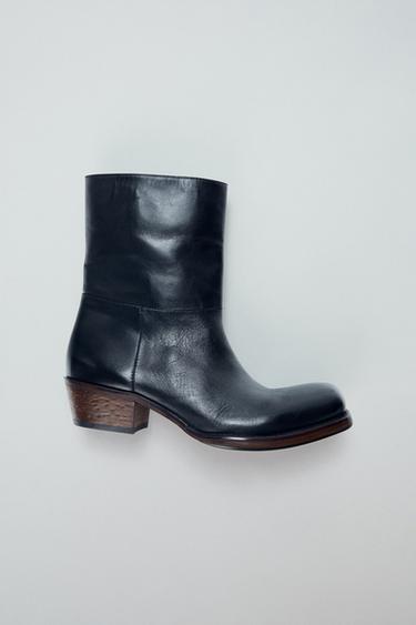 LEATHER COWBOY ANKLE BOOTS - Black by Zara