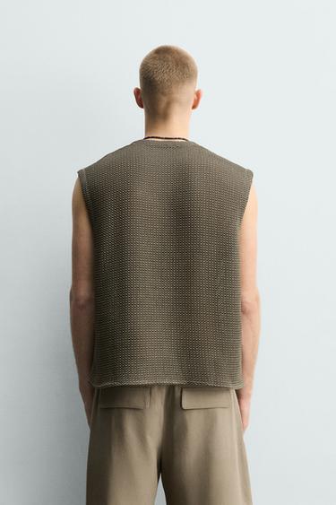 RELAXED FIT TEXTURED WAISTCOAT - ecru/khaki by Zara - Image 2