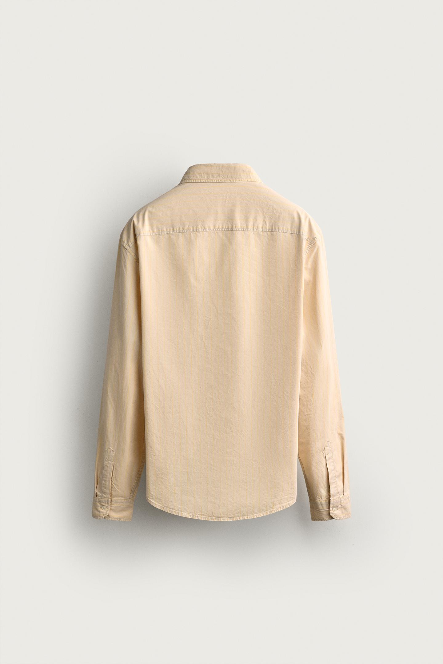 Мужская рубашка Zara Relaxed Fit Striped, цвет: Светлый жёлтый — фото 8