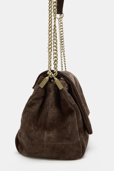 SPLIT SUEDE LEATHER SHOULDER BAG - Chocolate de Zara - Image 6