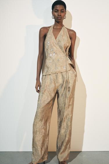 EMBROIDERED JACQUARD TOP, ZW COLLECTION - Golden by Zara