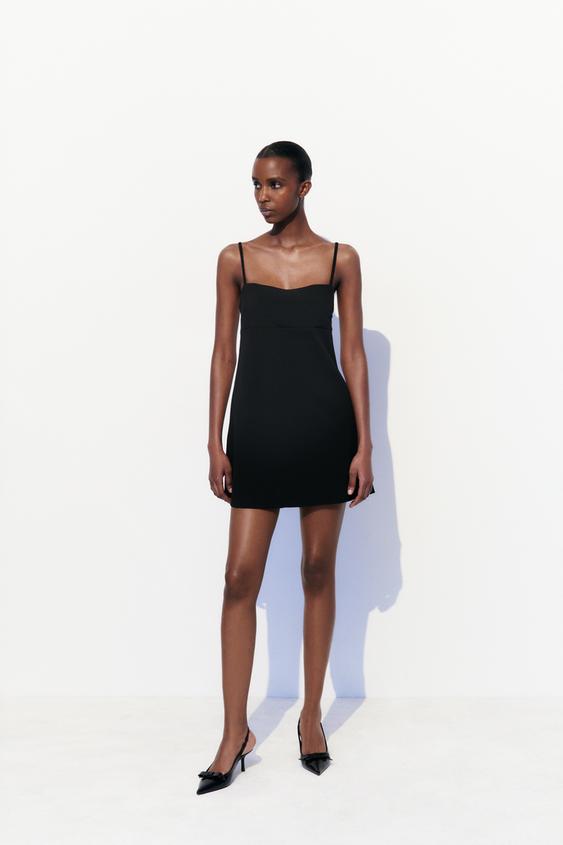 Zara Women Textured Ruffle Dress Black Blogger Fav Ref 2142/133 NWT 