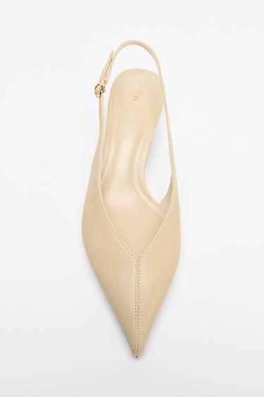 SLINGBACK KITTEN HEEL SHOES - Ecru White by Zara