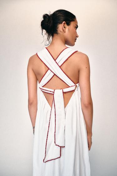 EMBROIDERED TEXTURED MIDI DRESS - Ecru by Zara