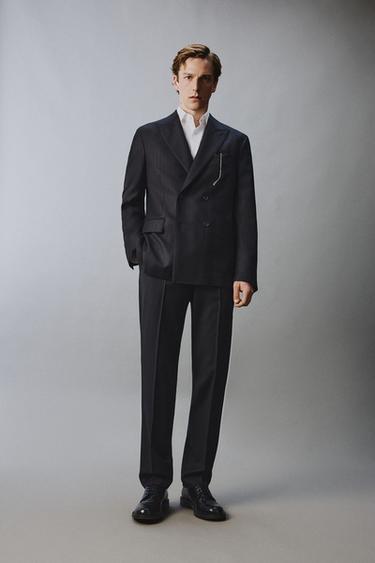 100% WOOL PINSTRIPE SUIT BLAZER - Navy blue by Zara
