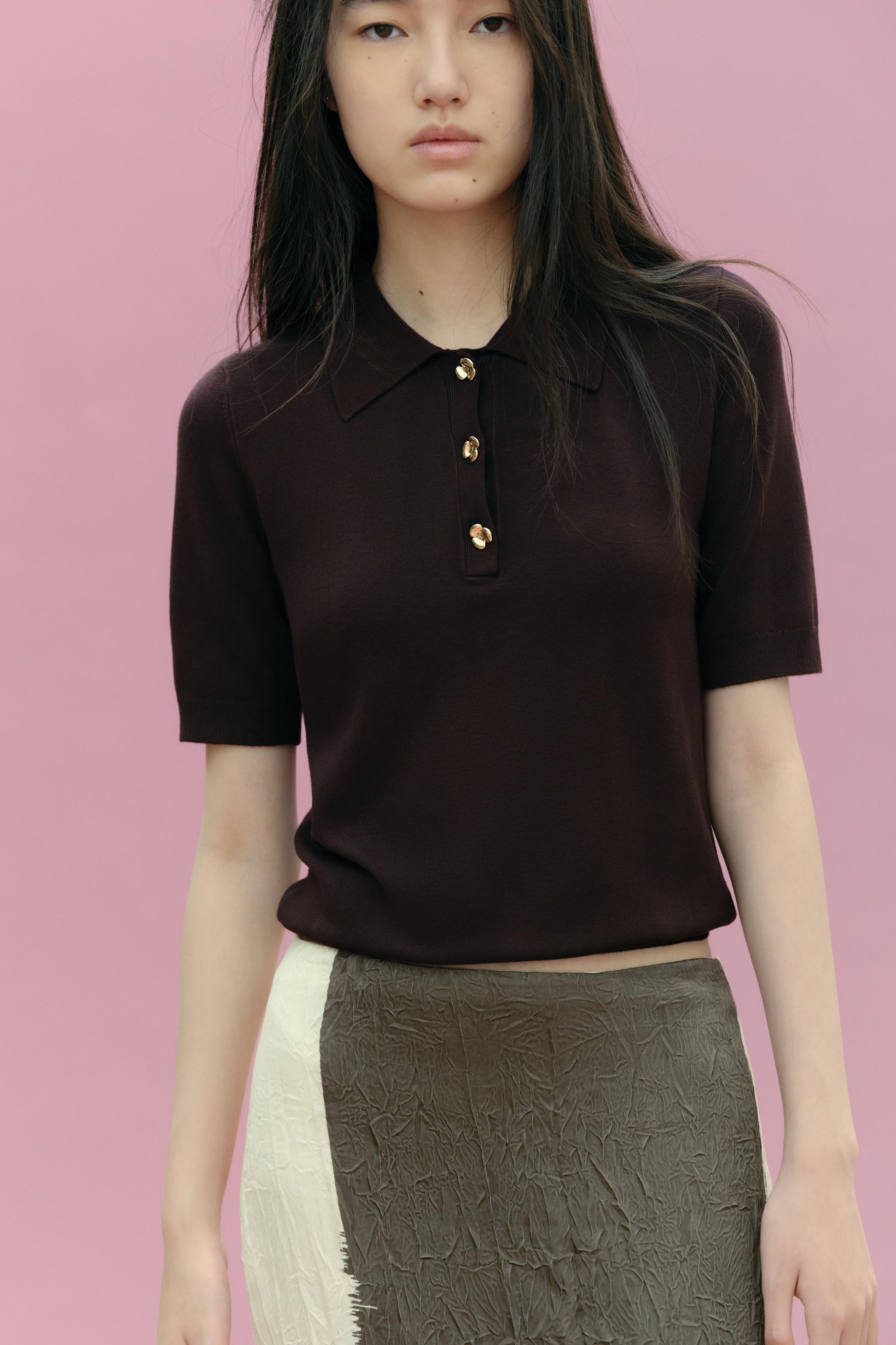 ZARA　ニット　ポロトップス ZARA - ZARA スパンコールニット ポロトップス イエローの通販