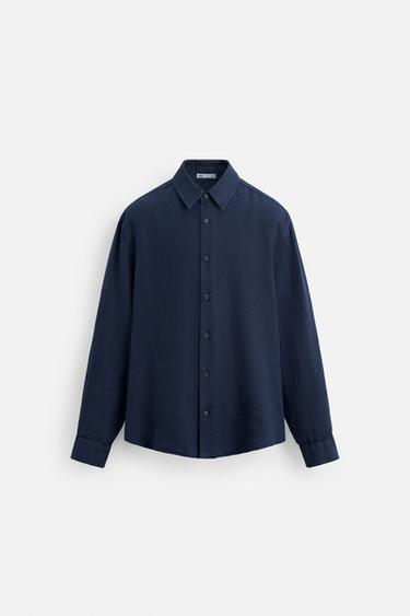 100% LINEN SHIRT - Navy blue by Zara