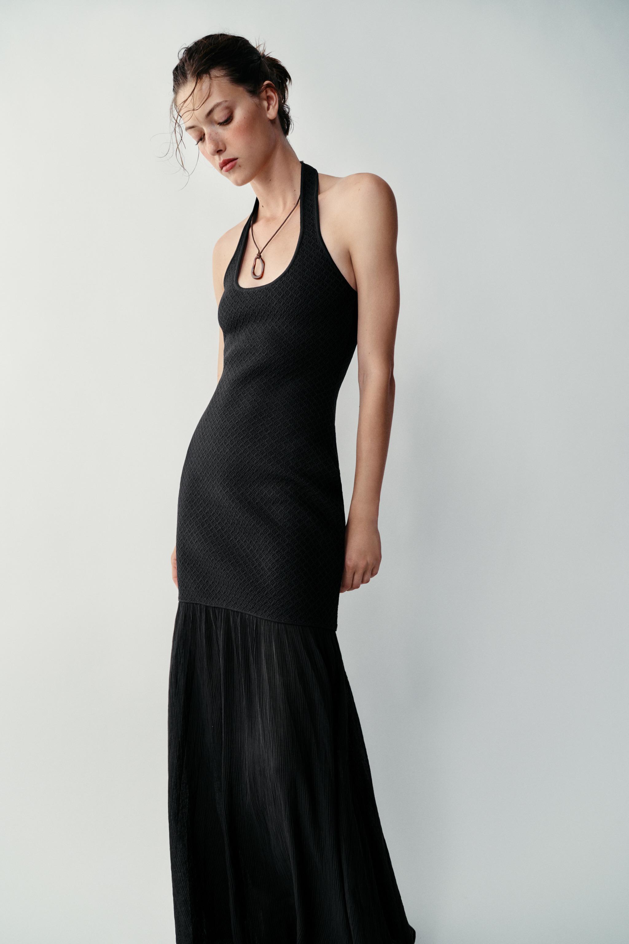 COMBINATION KNIT HALTER DRESS