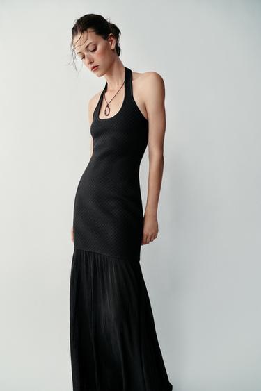 COMBINED KNIT HALTER DRESS - Black by Zara