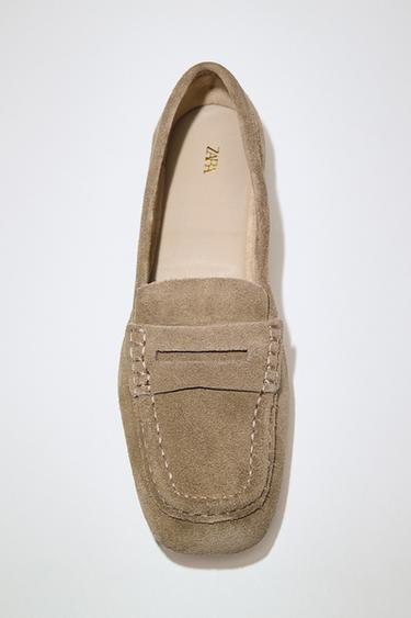 SPLIT SUEDE LOAFERS - Taupe Grey by Zara