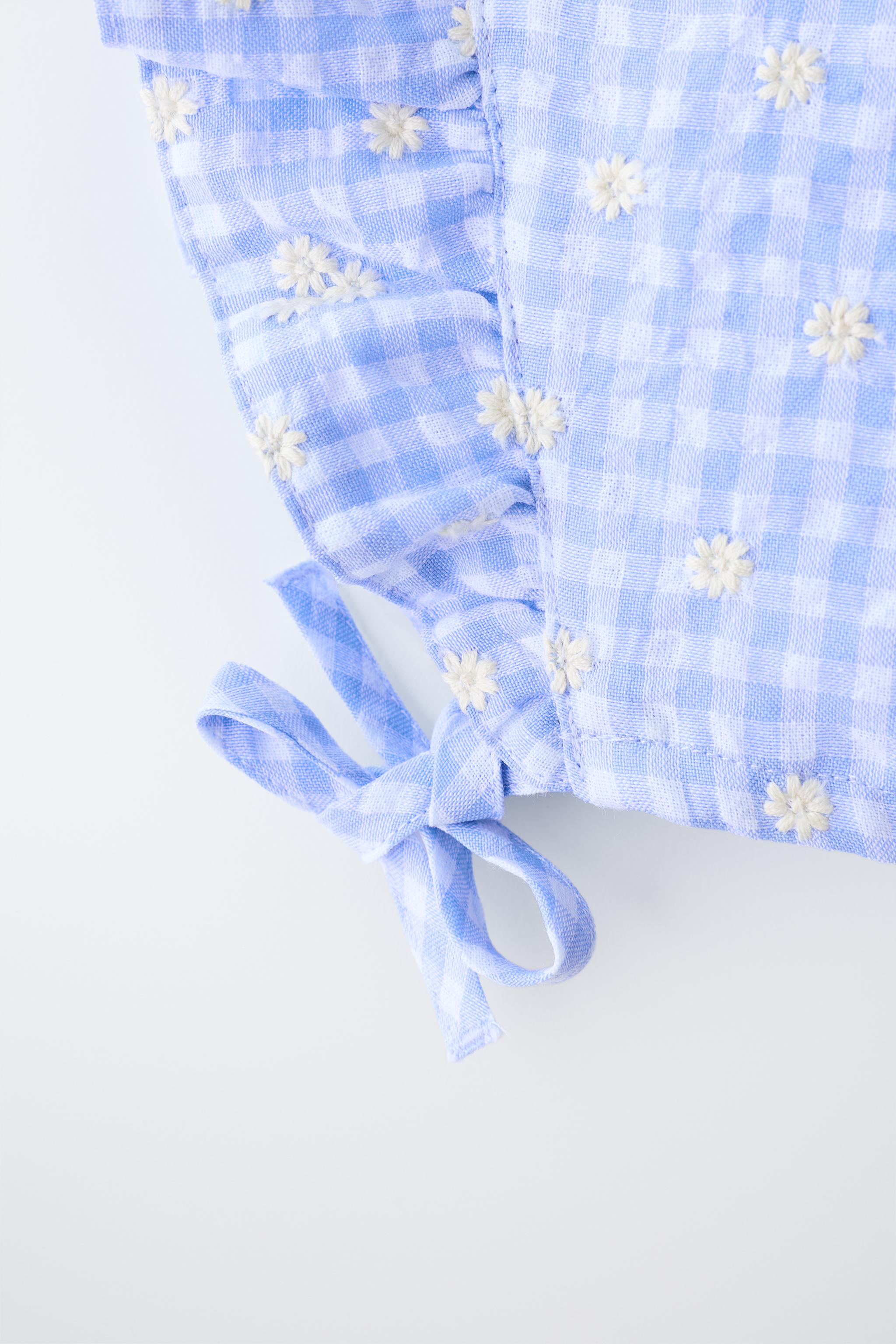 BONNET CARREAUX VICHY MARGUERITES BRODÉES