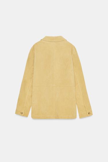 VESTE EN CUIR DAIM 100 % - Beige rosé de Zara - Image 2