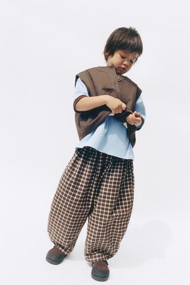 CHECK PRINT BAGGY TROUSERS - Chocolate by Zara