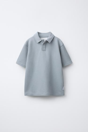 Zara 交織珠地布POLO衫與長褲套裝 - 珍珠灰色