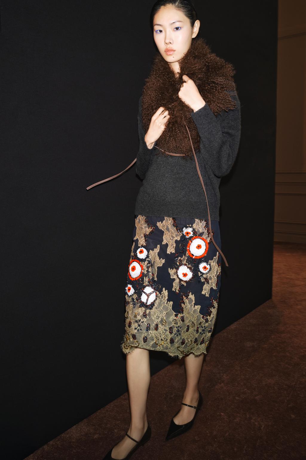 LIMITED EDITION BEADED LACE MIDI SKIRT