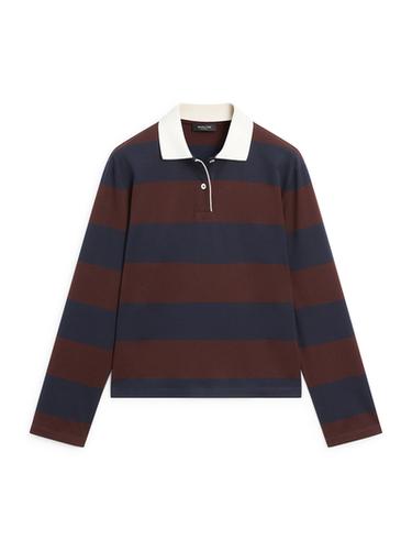Zara Striped long sleeve cotton polo shirt - Navy blue