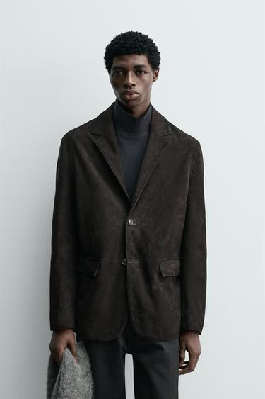 SUEDE LEATHER BLAZER - Dark brown by Zara