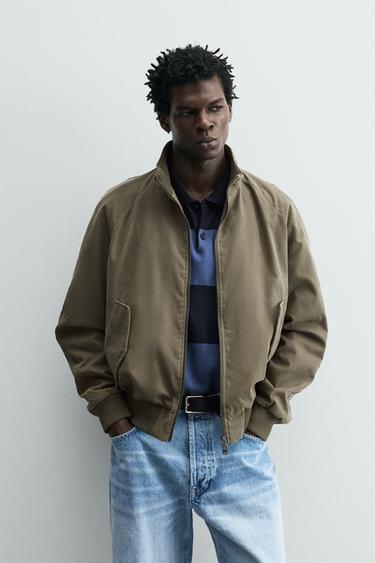Zara WASHED RELAXED FIT JACKET - Khaki