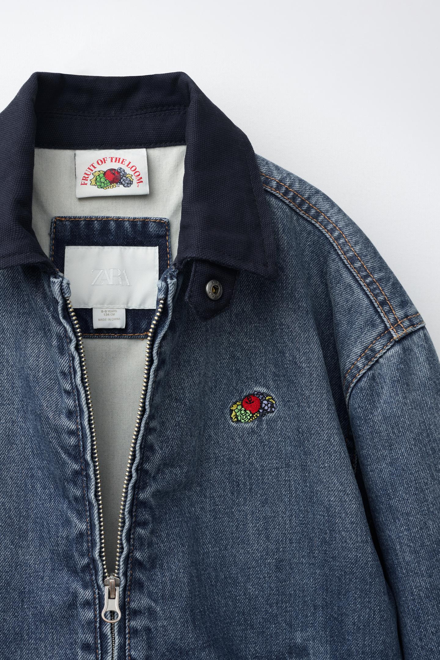 Детская куртка Zara Fruit OF the Loom™ Embroidered Denim Jacket, цвет: Синий — фото 3