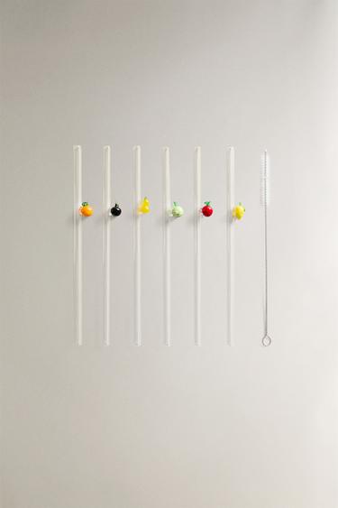 フルーツ柄 ガラス製ストロー 6本セット990Zaraのフルーツ柄 ガラス製ストロー 6本セット - 990