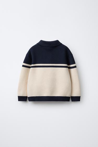 بولو محاك بقطعة قماش VARISITY - بحري الخاص بـ Zara