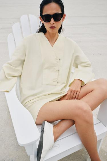 ZW COLLECTION SHORT DRESS WITH FROG FASTENING - Yellow by Zara