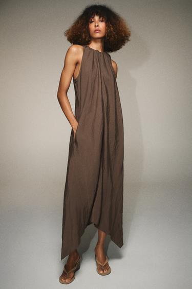 FLOWING MIDI DRESS - Brown by Zara